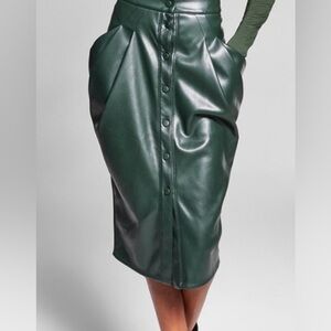 Jeannie Mai, INC Concepts Dark Green Faux Leather Pencil Skirt